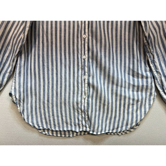 L.L.Bean Women's Linen Button Up Shirt Long Sleeve Size M White Blue Stripe - Picture 7 of 13